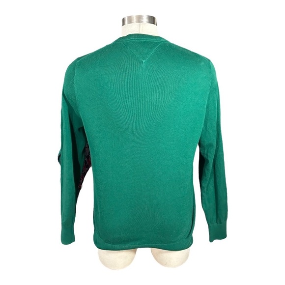 Tommy Hilfiger 100% Pima Cotton Green V-Neck Pullover Sweater Sz XL Flag Logo - Picture 4 of 13